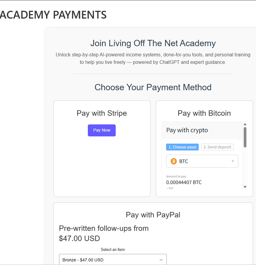 Living Off The Academy Payments Page Image